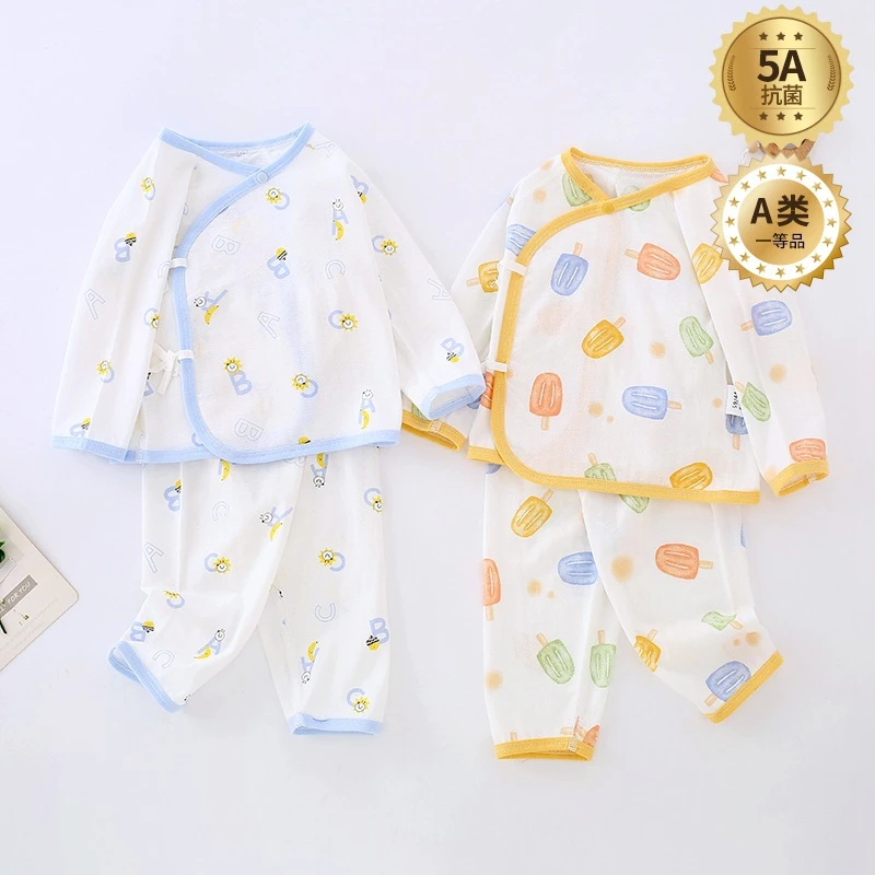 刚出生的宝宝和尚服套装夏季薄款长袖婴儿分体衣新生儿纯棉空调服