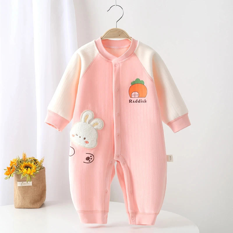 秋冬新款婴儿加绒连体衣新生儿无骨哈衣宝宝保暖连身衣加厚爬爬服