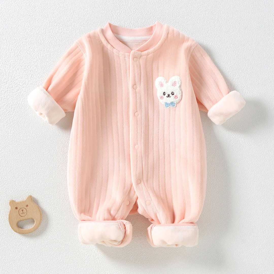 双面绒婴儿保暖连体衣秋冬宝宝加绒哈衣新生儿打底睡衣无骨爬爬服