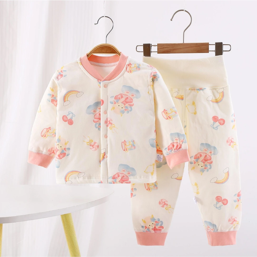 秋冬新生婴儿薄棉衣套装40克夹棉男女宝宝高腰护肚分体保暖两件套