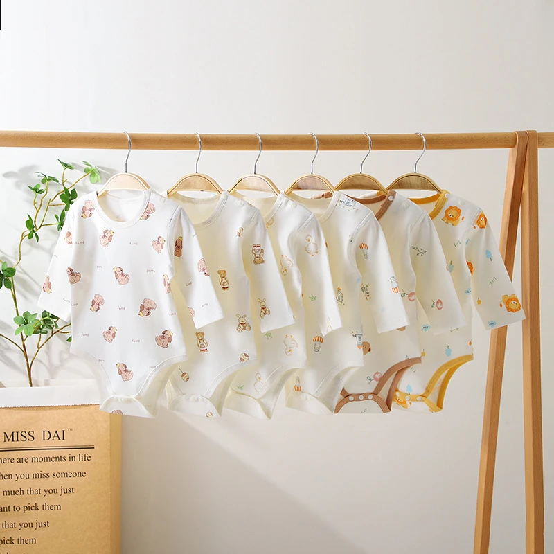 婴儿长袖包屁衣纯棉四季薄款连体衣新生儿爬爬服睡衣宝宝三角哈衣