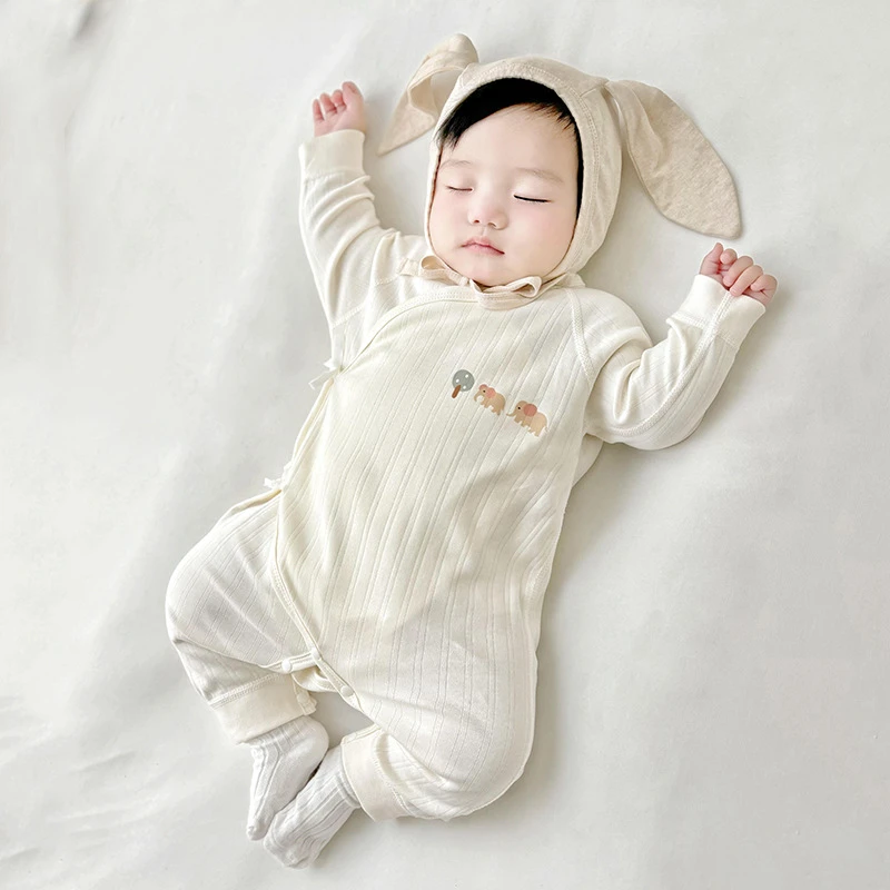 婴儿蝴蝶衣宝宝纯棉护肚四季款新生儿和尚服长袖春秋季婴儿连体衣
