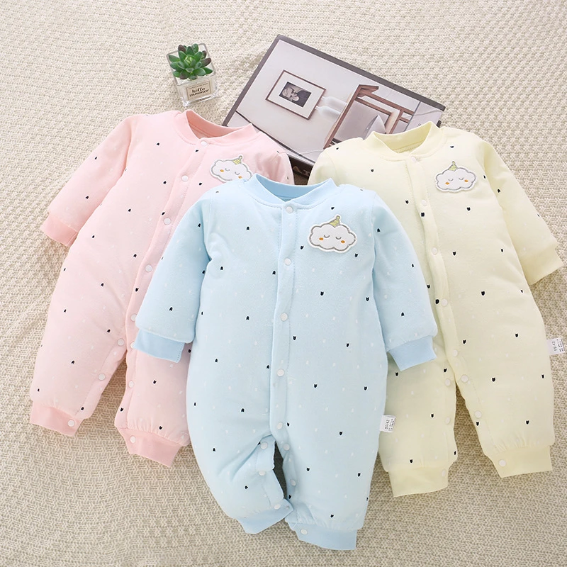 婴儿加棉连体衣保暖夹棉新生儿衣服纯棉无骨棉服宝宝哈衣加厚爬服