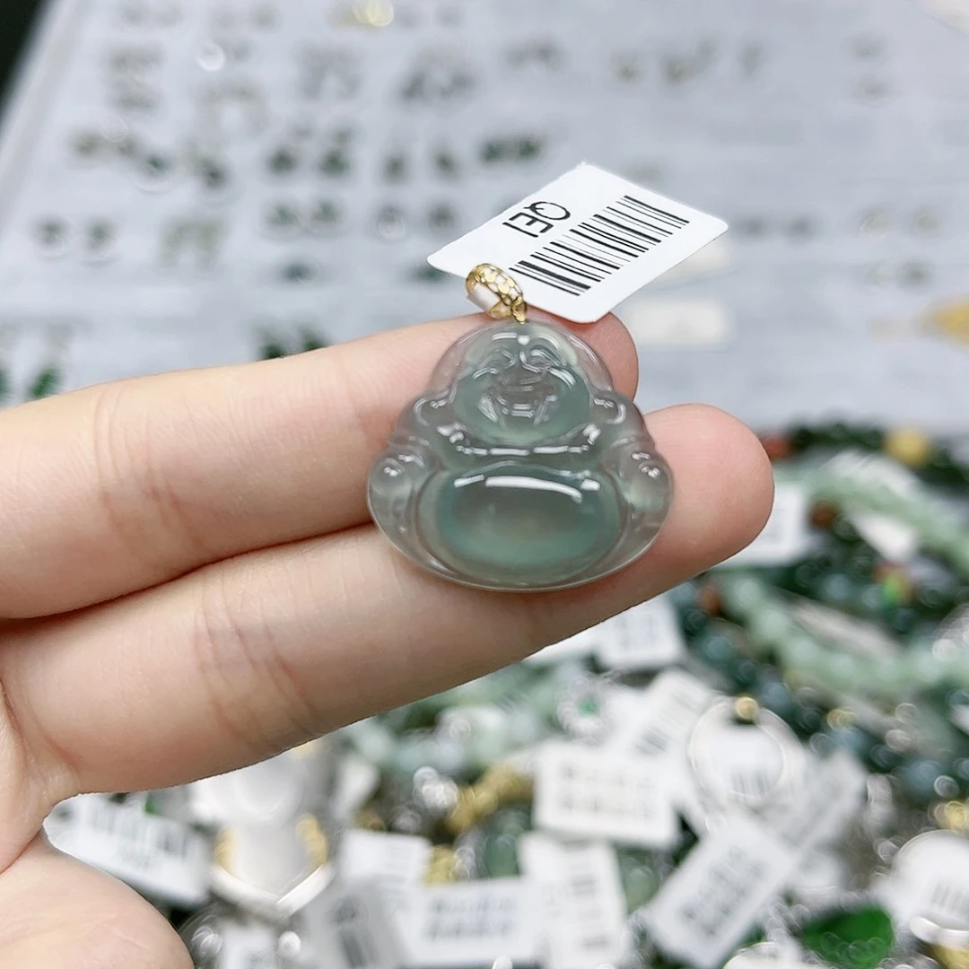 翡翠吊坠(赠链)18K金镶嵌佛公