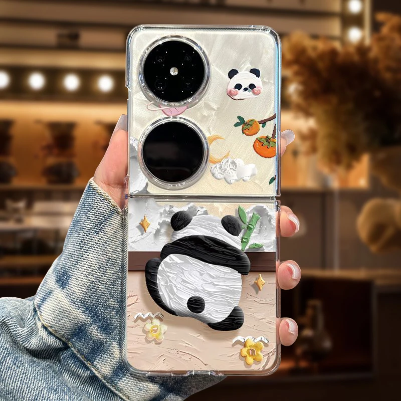 创意华为pocket2折叠屏可爱全包P50pocket油画熊猫新款透明壳网红