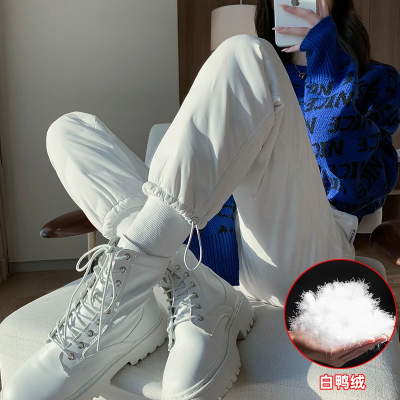 加绒裤女外穿时尚2022年冬季新款高腰宽松显瘦加绒加厚束脚棉裤子