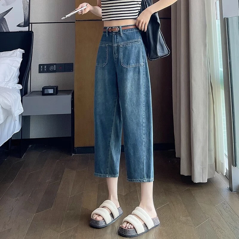 高腰哈伦牛仔裤女夏天薄款八分灯笼裤子小个子宽松时尚显瘦老爹裤