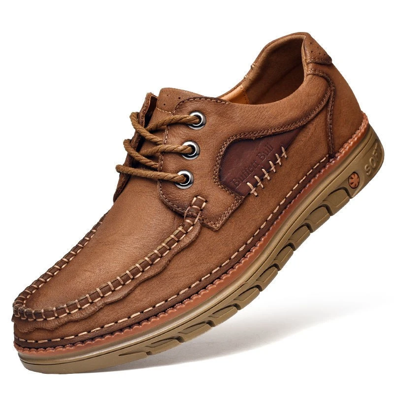 华港骆驼头层牛皮男鞋皮鞋男真皮户外休闲鞋英伦复古工装鞋手工爸