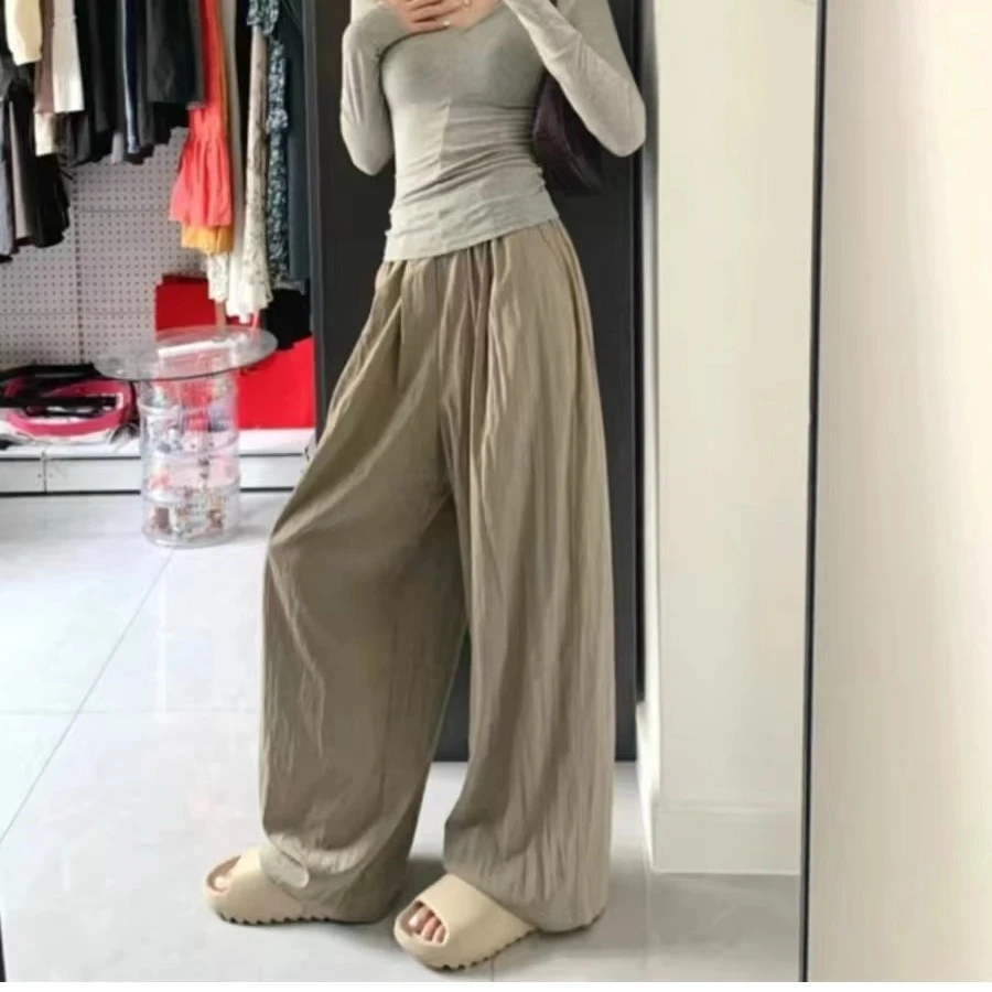 冰丝阔腿裤女夏季高腰显瘦垂感阔腿百搭宽裤子