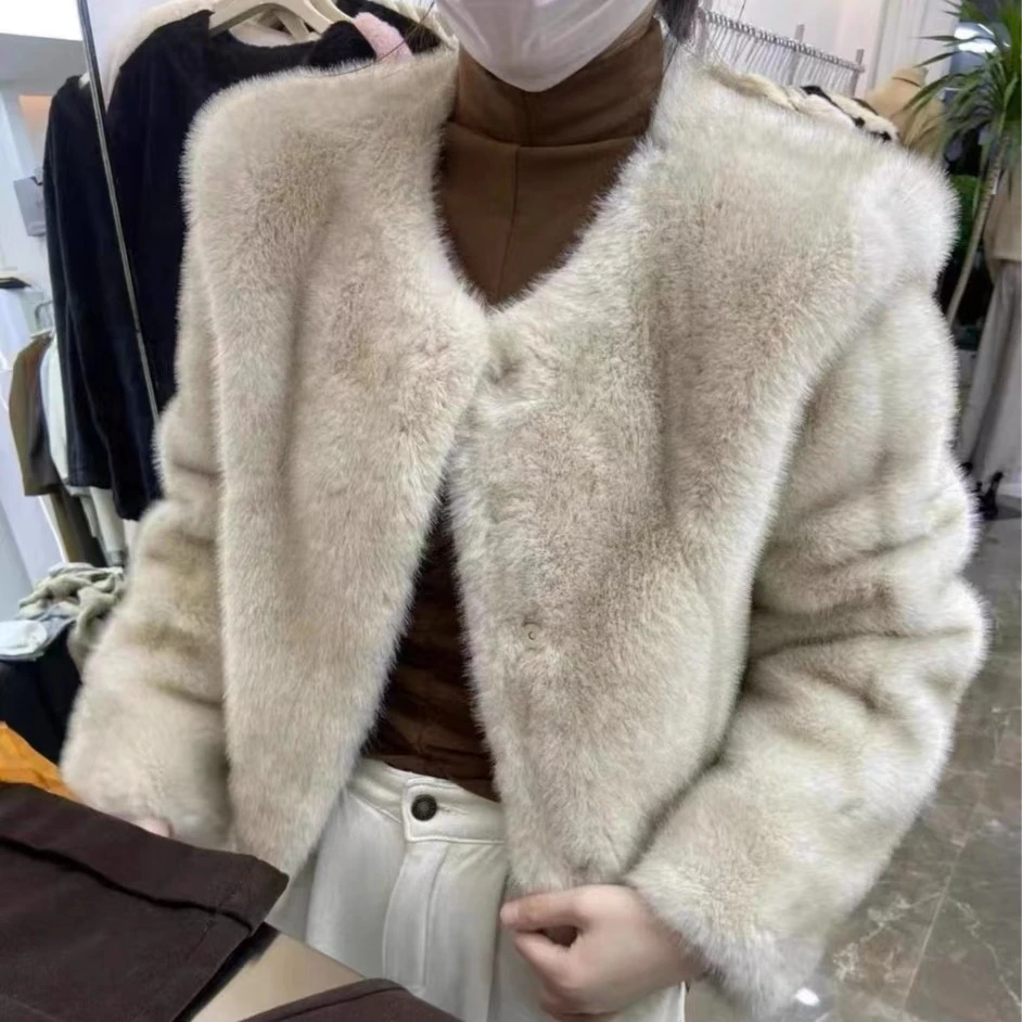 欧货短款皮毛一体外套女2023冬小众年轻款