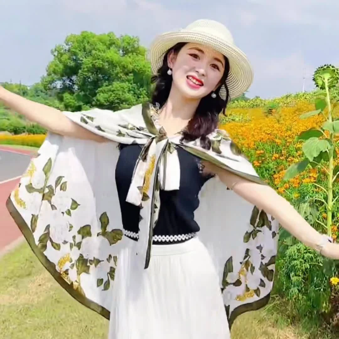 印花荷叶领斗篷连帽披肩  遮肉显白又洋气气质时尚百搭女士夏季