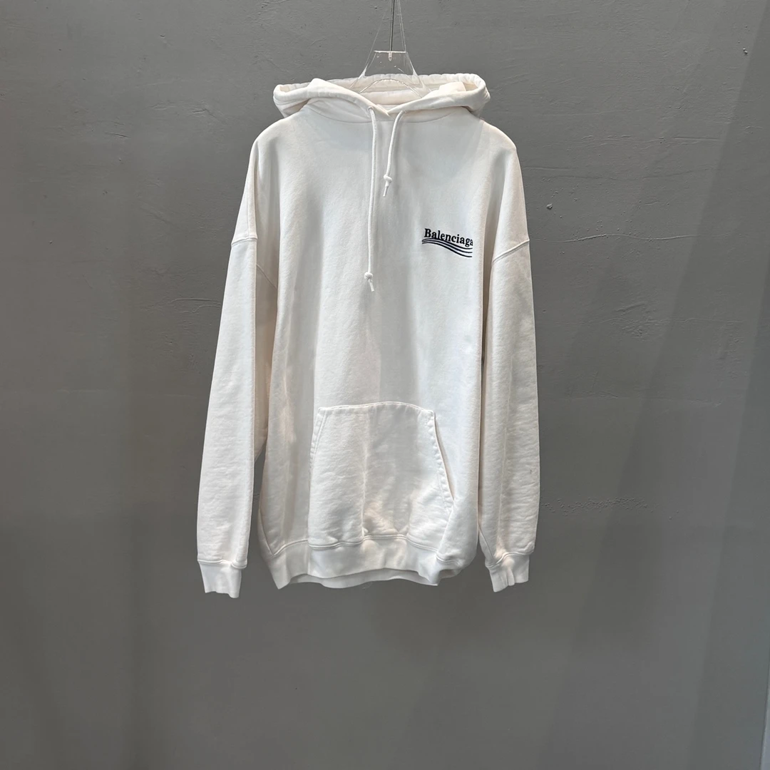 99新 Balenciaga/巴黎世家 白色可乐刺绣连帽卫衣/S码/Sw23634
