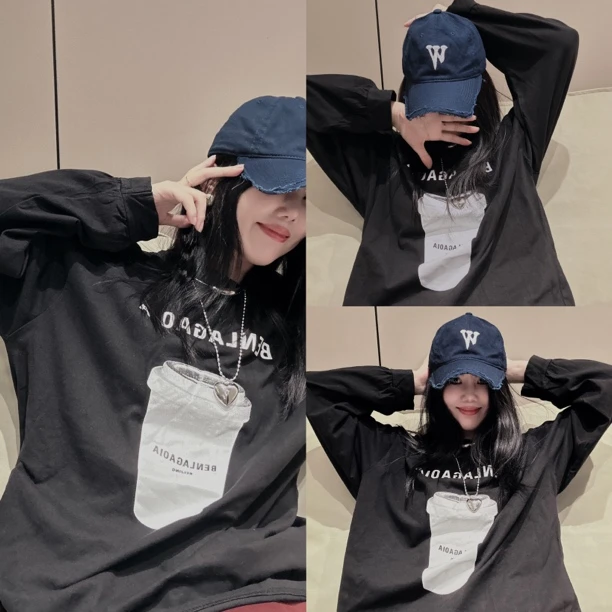 （老三）韩版创意水杯洗水棉打底衫中长款T桖欧版慵懒风时尚潮流款