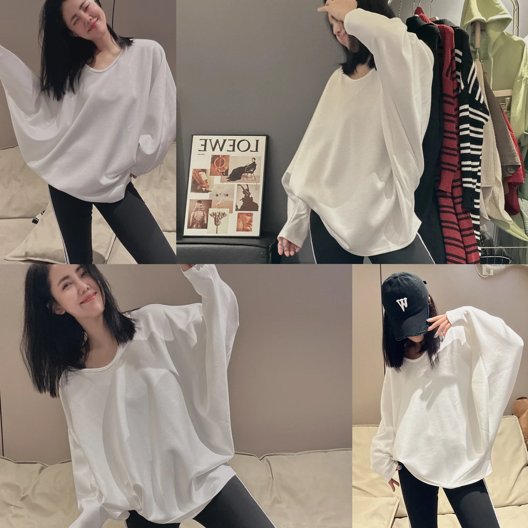 （老三）韩版慵懒风洋气卫衣松弛感宽松小衫T恤长袖百搭蝙蝠袖上衣
