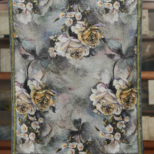 新【A68-193 墨染玫瑰】180*70龟裂纹双面丝巾夏季蚕丝古风礼物中式