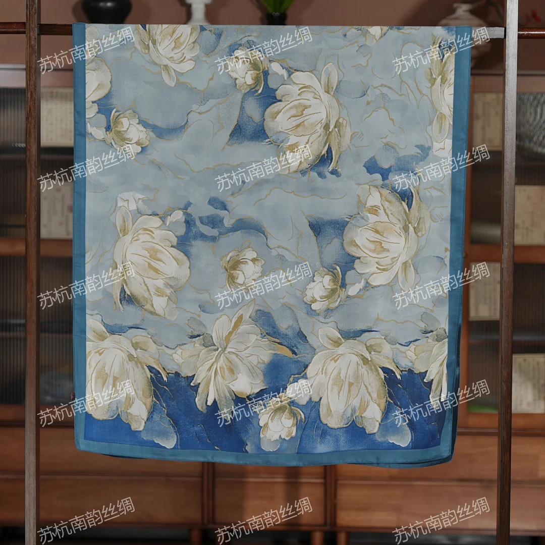 新【A59-190 蓝韵】180*80丽景缎方巾气质百搭时尚提花丝巾女士优雅