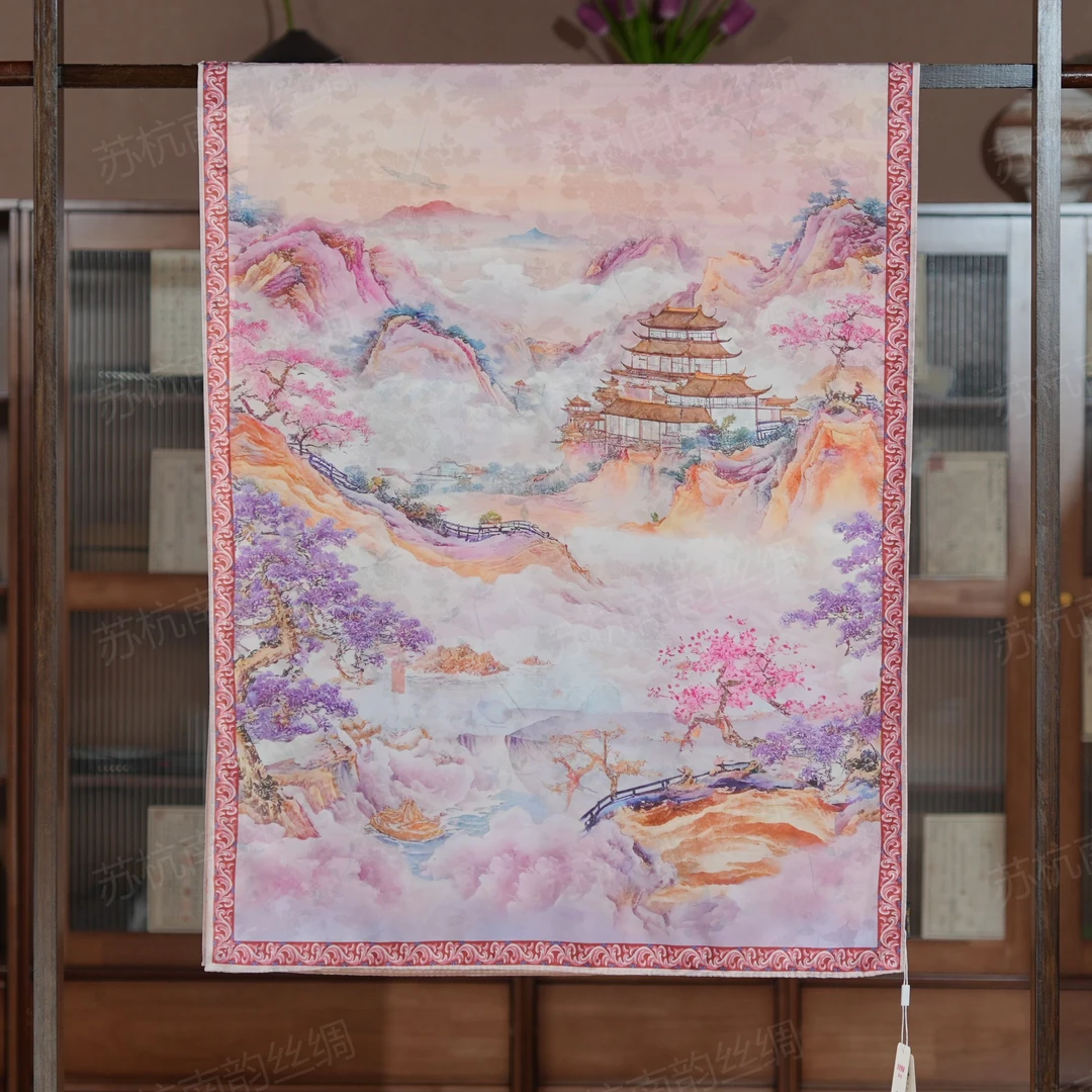 新【C73-72桃园仙境】180*70长巾女士双面带围巾披肩国风手卷边丝巾