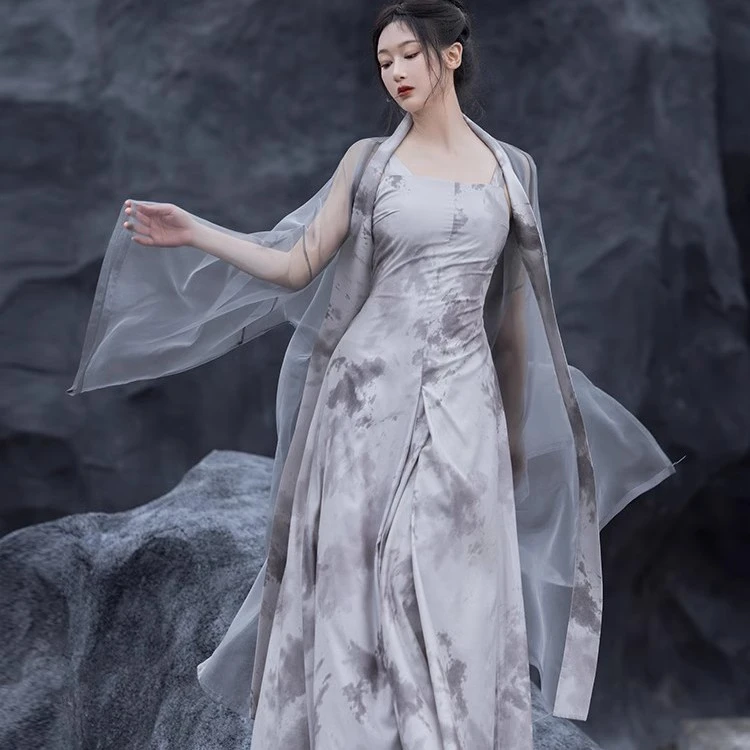 【拟梦】写意原创新中式黄昇墓宋抹改良露背连衣裙长褙子短上衣夏