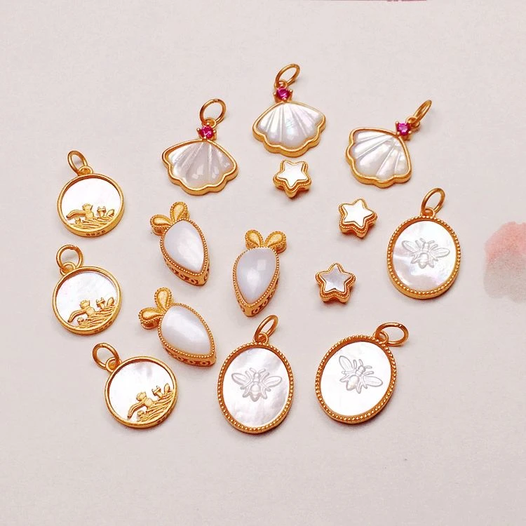 天然精致白贝配件s925银镀金手链项链串饰diy手工隔珠女宝吊坠扣