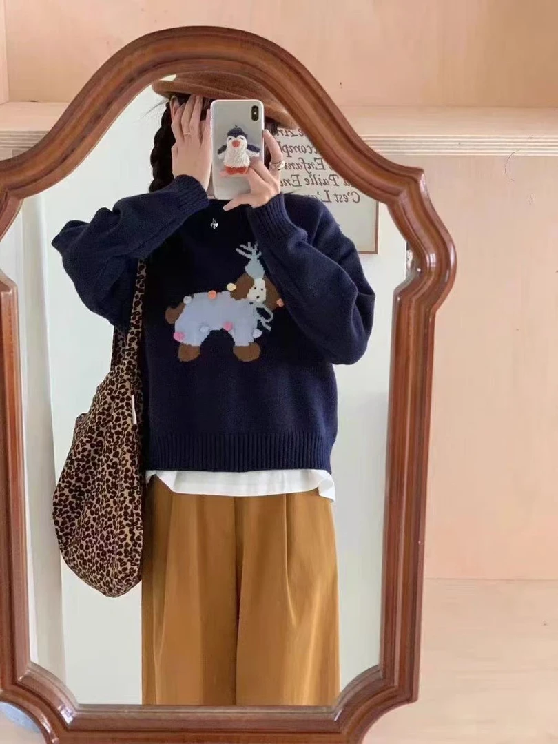 彩色卡通小狗图案毛衣