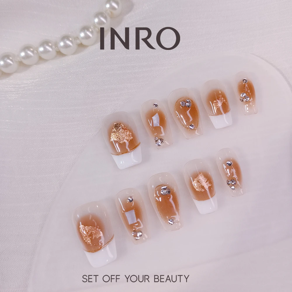 inro手工穿戴甲【不负相思意-超短梯】落日 橘棕 琥珀手工定制