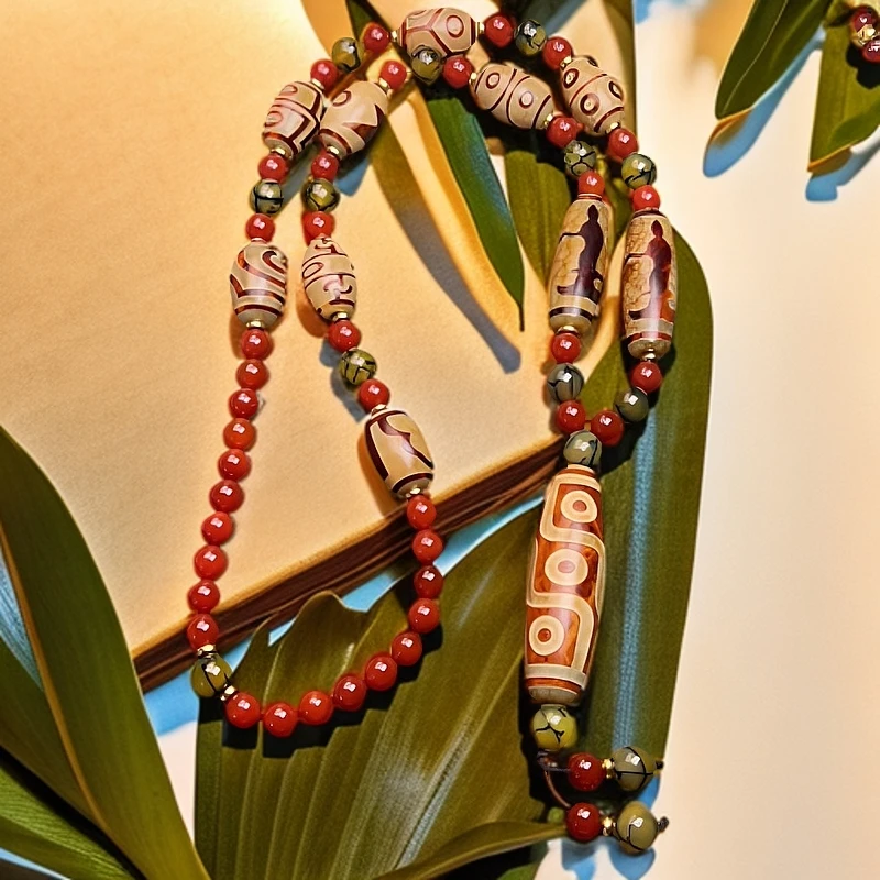 （藏传）红皮老料九眼搭配观音，一到九项链