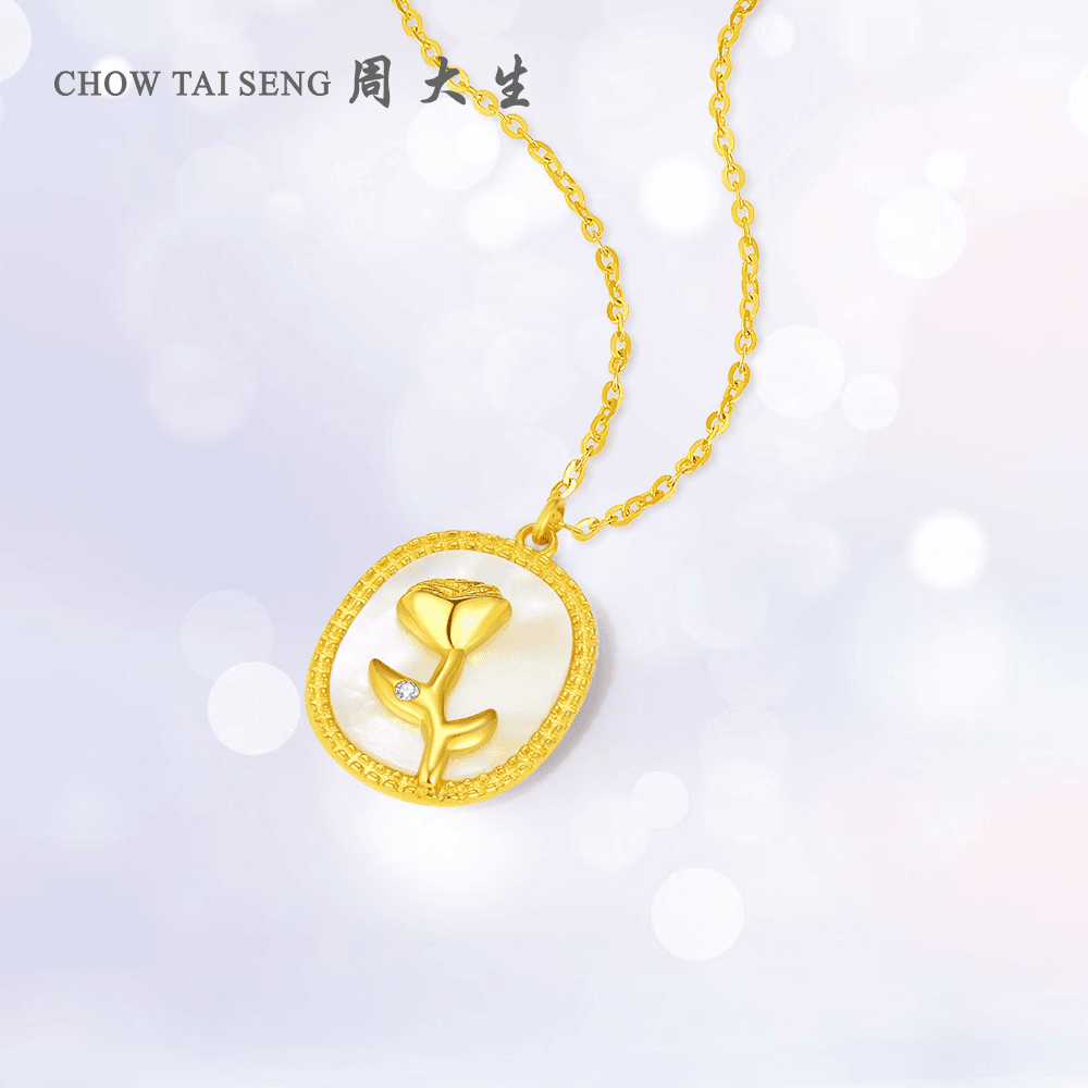 Chow Tai Seng/周大生 坠链均925银合成锆石 镶嵌-玫瑰花套链轻奢