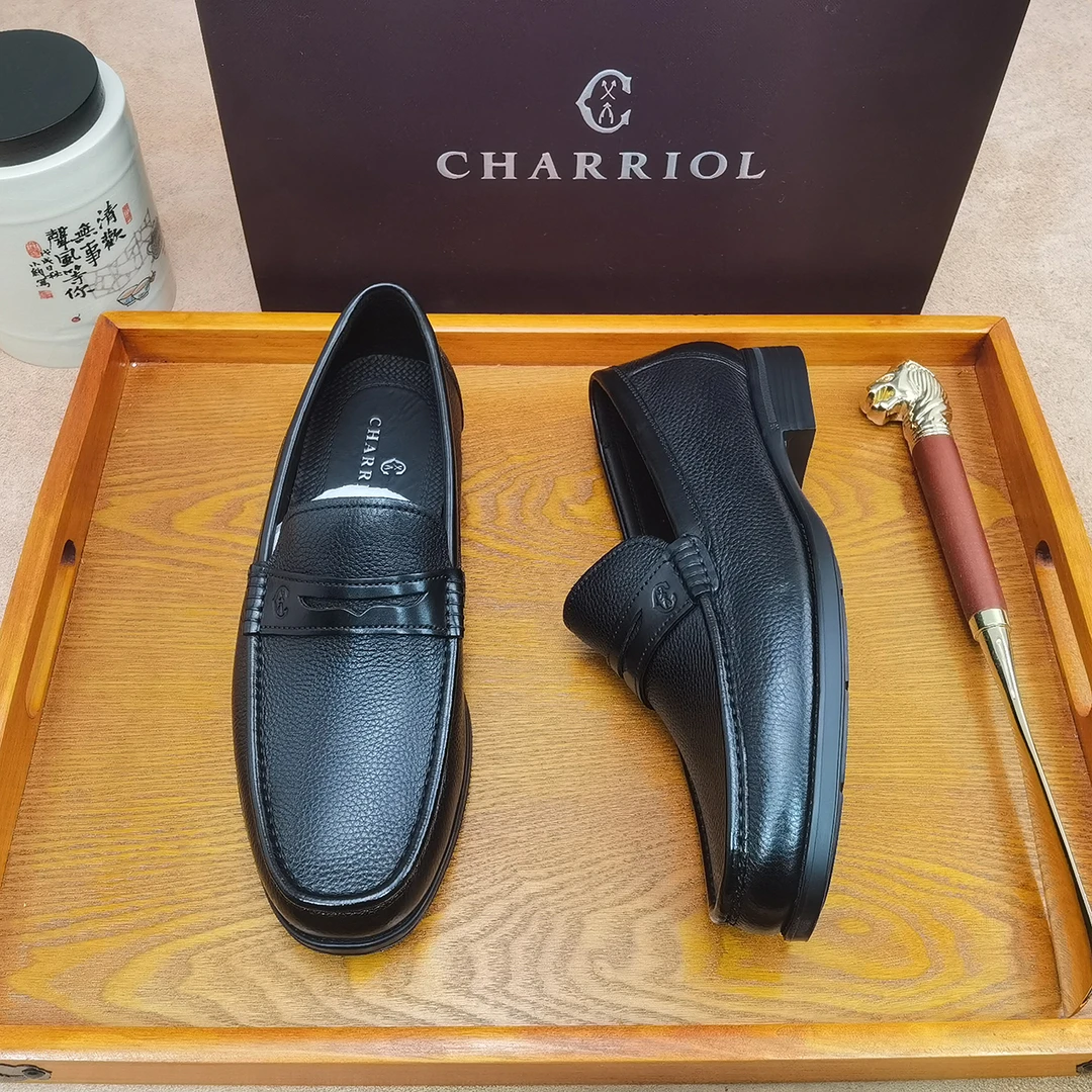 【夏利豪正品保障】1170男士男款百搭黑色真皮软底商务乐福鞋