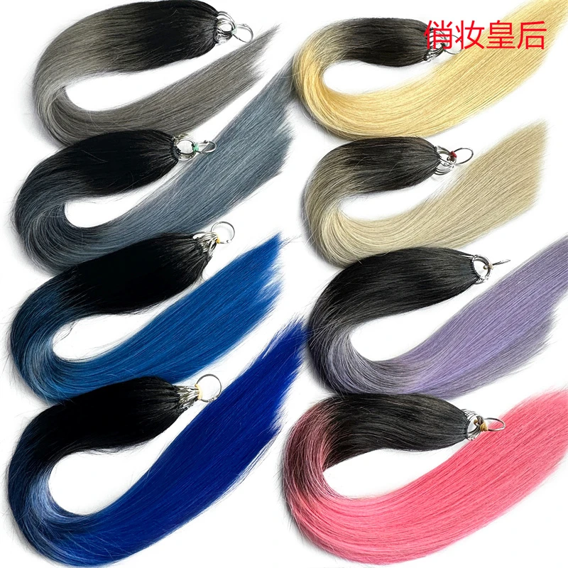 巴黎画染羽毛接发新款无折头无痕真发接头发送工具水晶线钩针