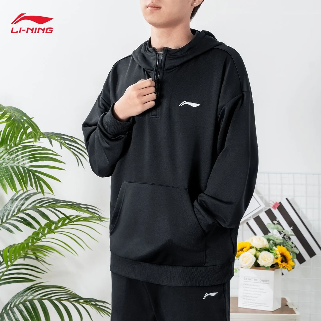 李宁2024新款卫衣男款秋季黑色连帽宽松秋冬季加绒加厚外套运动服