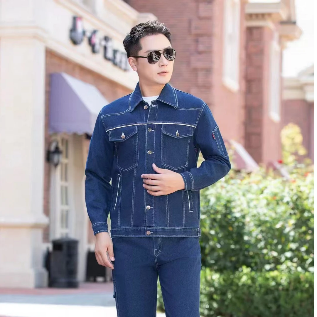 牛仔春秋款弹力工作服防烫加厚男女同款电焊工工装裤多口袋