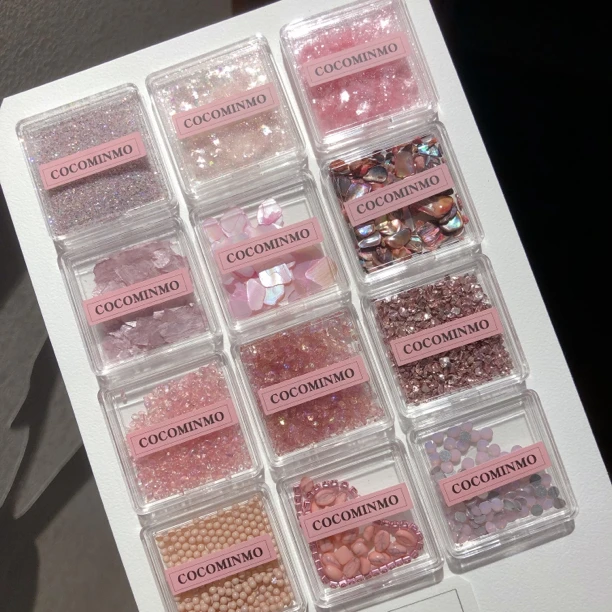 粉色珊瑚海美甲材料包素材套装碎石贝壳云锦欧泊闪粉饰品