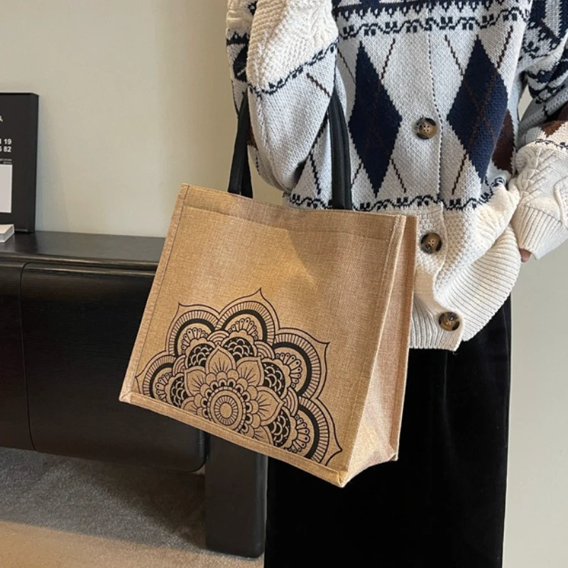 新款高级感亚麻单肩包大容量包包2025通勤妈咪包ins收纳袋化妆包s