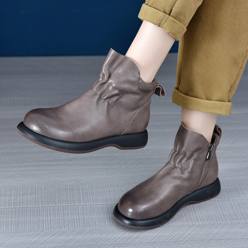 【美杜原创】新款复古平底短靴女舒适单靴真皮裸靴子2024新品马丁靴