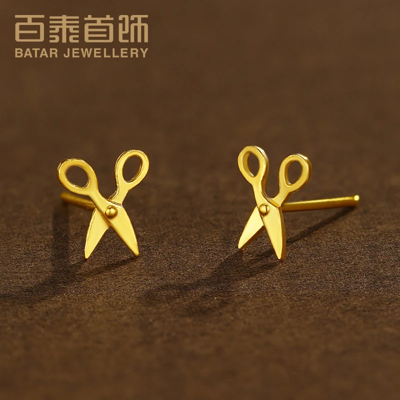 百泰首饰黄金耳饰女款足金999小剪刀耳钉金养耳棒几何时尚耳棍