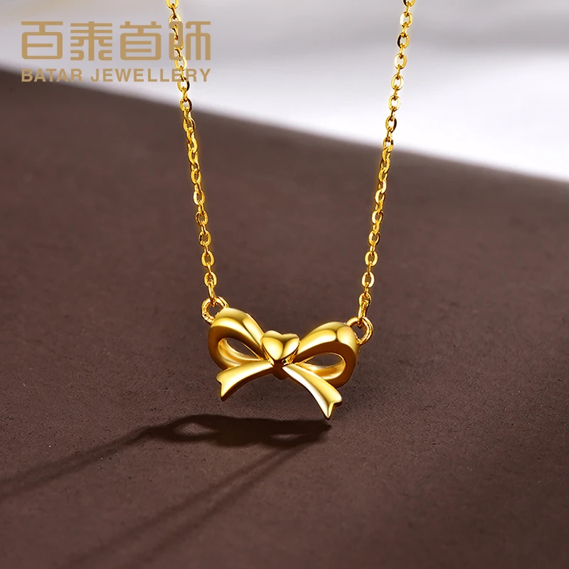 百泰首饰黄金项链轻奢坠链小众蝴蝶结足金金链子套链女款七夕礼物