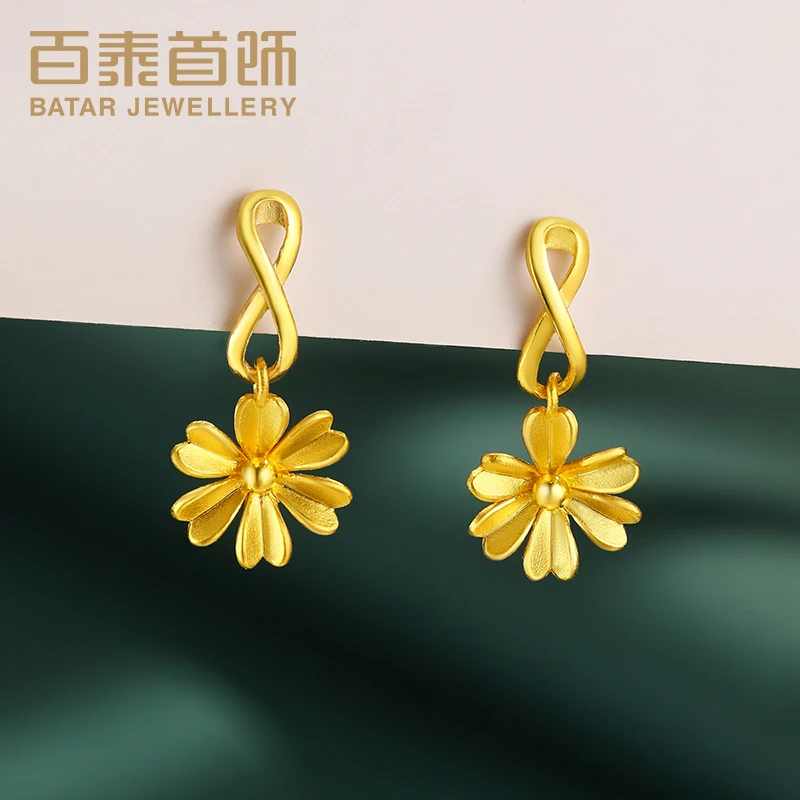 百泰首饰黄金耳饰女款999足金时尚小雏菊花朵耳钉简约小清新耳坠