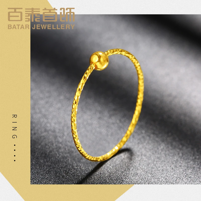 百泰首饰黄金戒指素圈金珠车花指环素金细光珠手饰女尾戒足金女戒