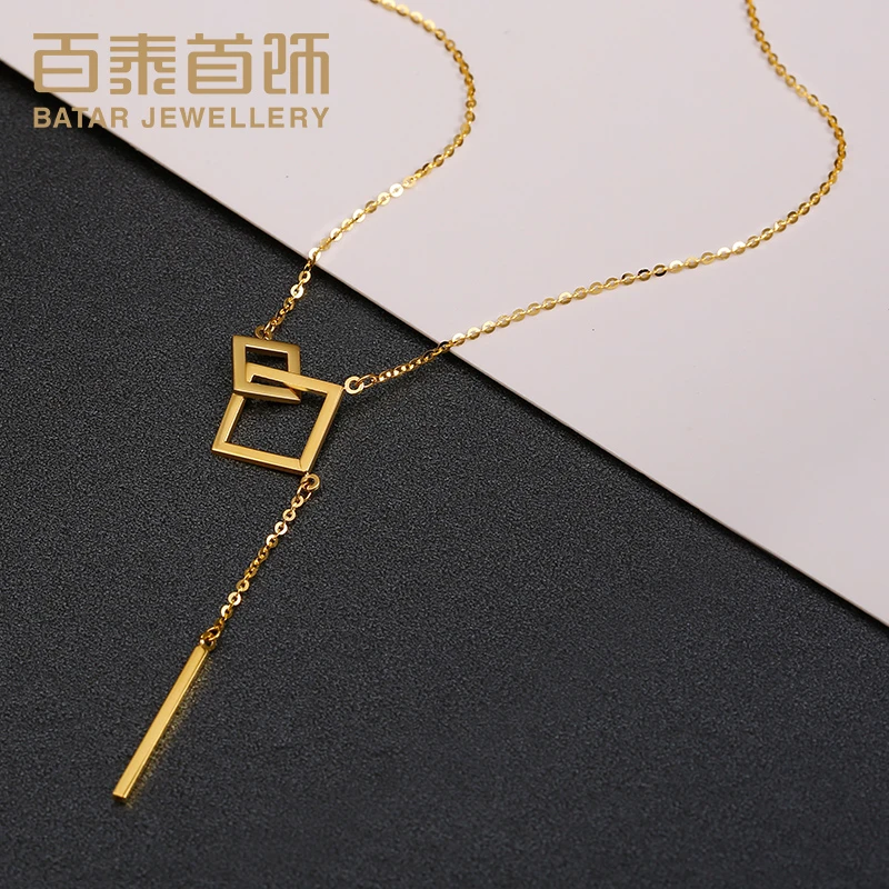 百泰首饰黄金项链女款足金套链小方形幸运签几何坠子小金条金项链