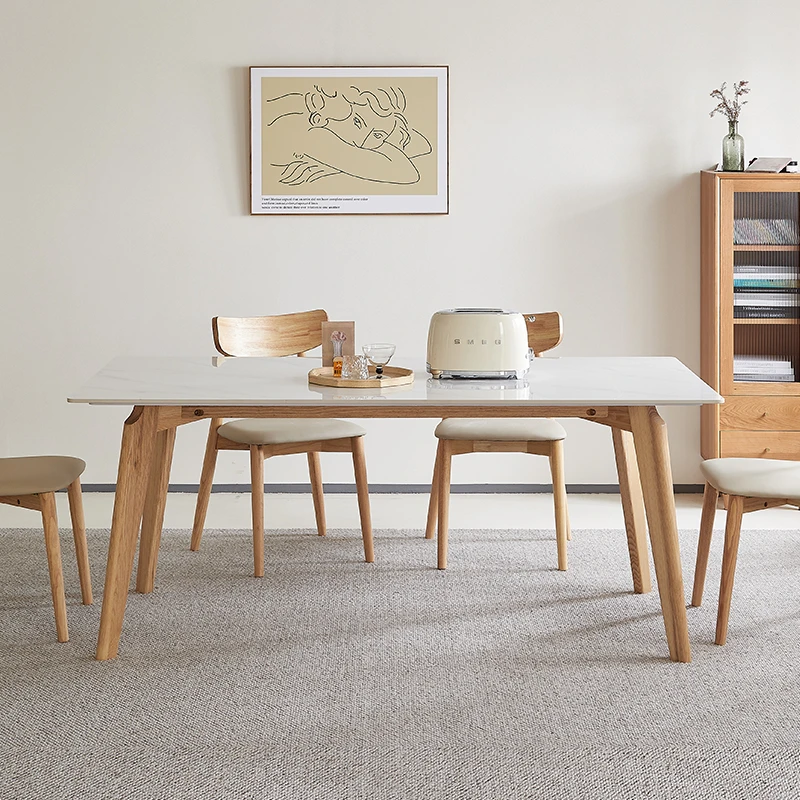 实木餐桌椅组合长方形现代简约家用桌意式轻奢岩板餐桌极简