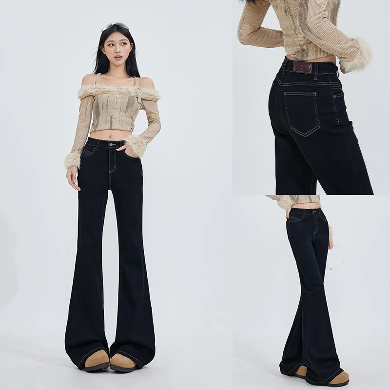 KRO微喇牛仔裤女秋冬季2024新款高腰显瘦小个子美式复古喇叭裤