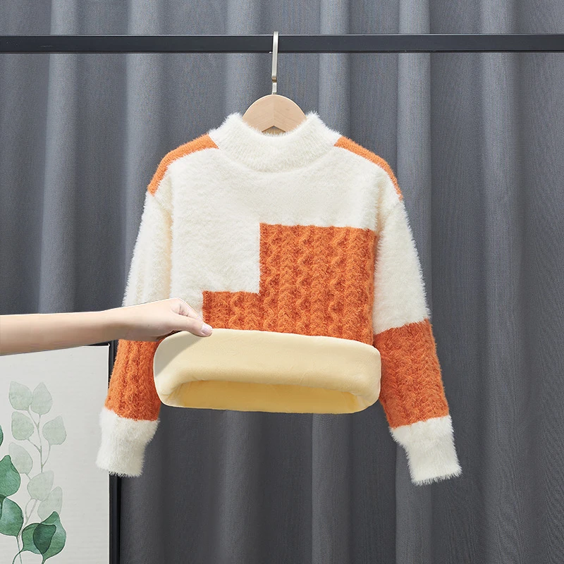 男童针织毛线衫秋冬新款中大童内搭毛衣儿童衣服加绒加厚冬装打底