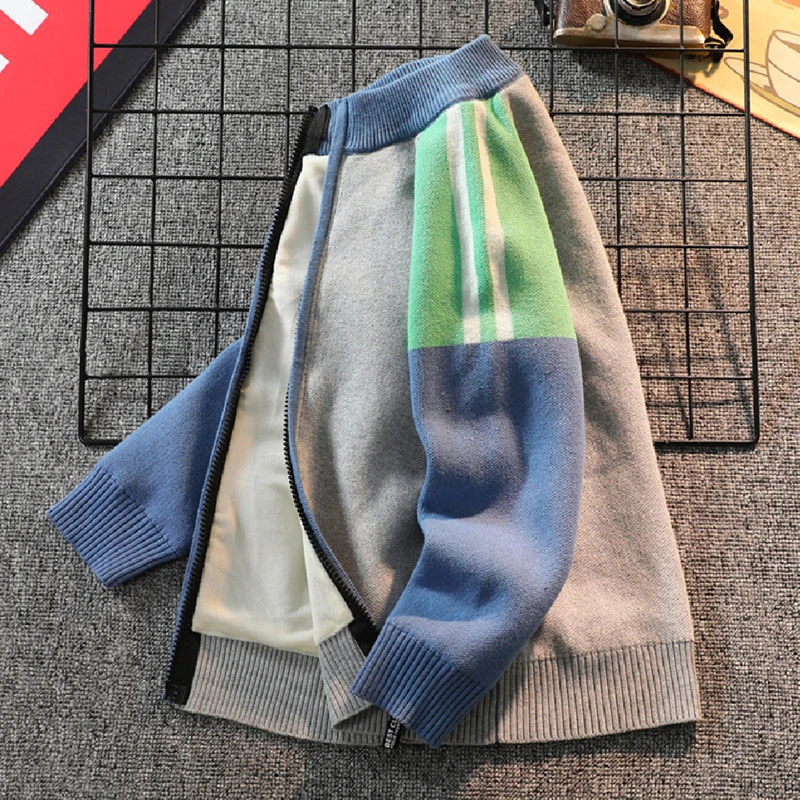 男童毛衣外套秋冬装新款中大童纯棉运动儿童毛线针织开衫加绒加厚