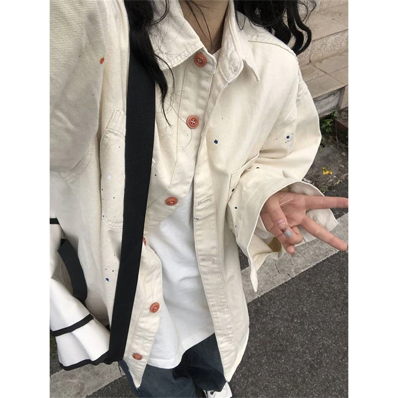 泼墨复古牛仔女外套2025少女新款春秋季外搭设计慵懒显瘦宽松夹克