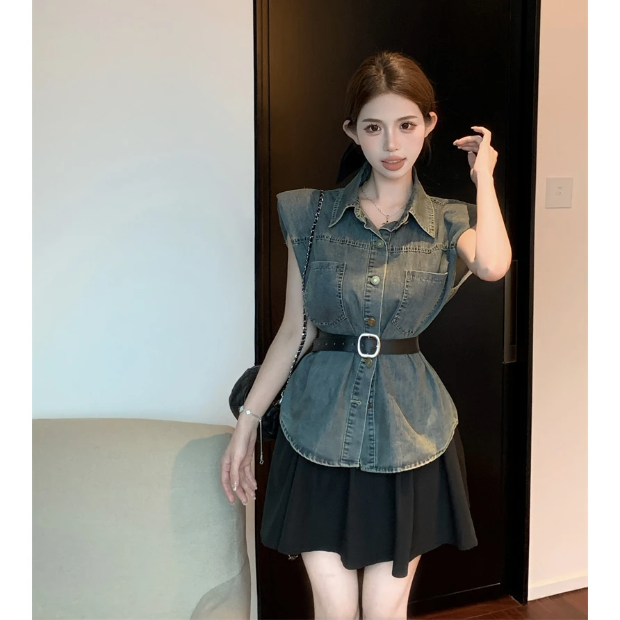 韩系复古无袖牛仔买家外套女2025夏季高级感气质时尚休闲马夹上衣