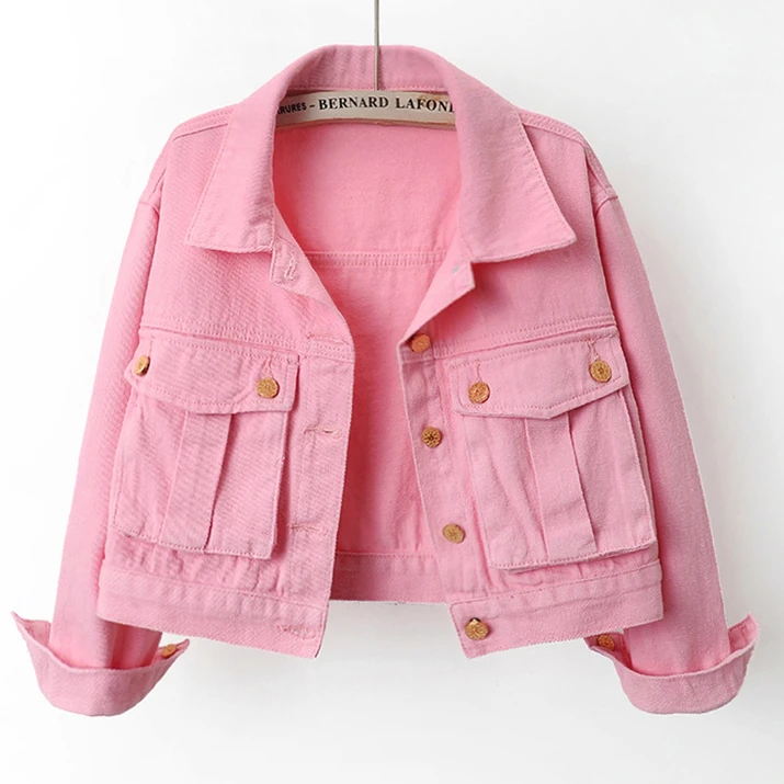 浅粉色短款牛仔外套女春秋季2025宽松显瘦韩版百搭夹克小个子上衣