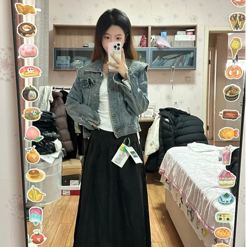 港风牛仔外套女春秋短款2025新款宽松复古小个子百搭ins夹克上衣