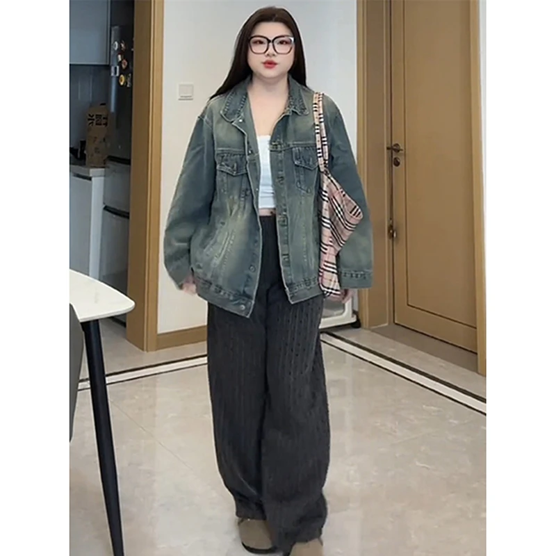 美式复古水洗怀旧牛仔外套女春秋新爆款oversize街头洋气宽松上衣