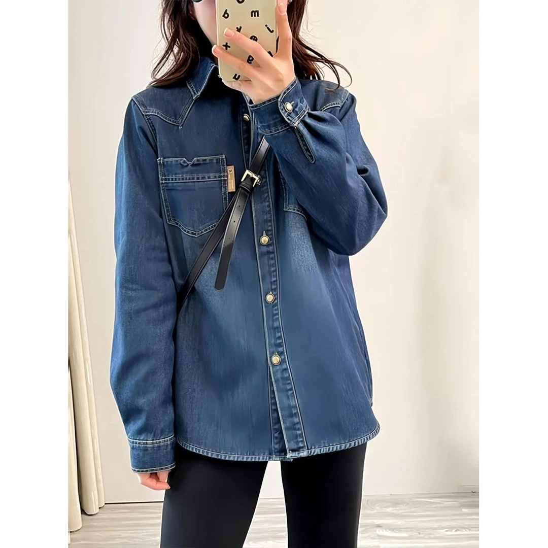 复古牛仔衬衫女2025春秋新款宽松设计感叠穿上衣休闲开衫衬衣外套