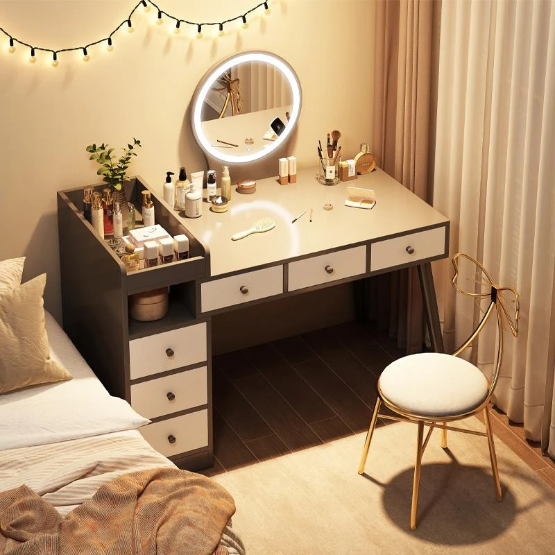 【涟梧】梳妆台卧室现代简约奶油风镜子小型书桌床头柜斗柜